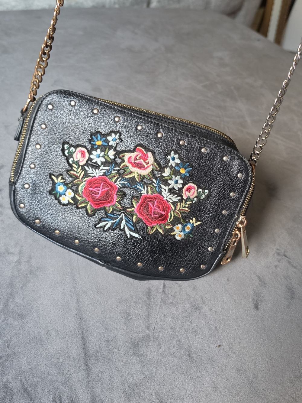Aldo Black Crossbody Bag with Floral Embroidery